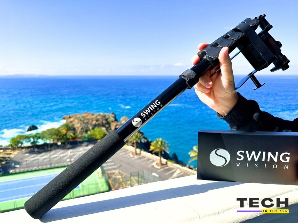 The Swing Stick by SwingVision is a specially designed accessory to facilitate optimal shot tracking accuracy for tennis players in both indoor and outdoor settings.